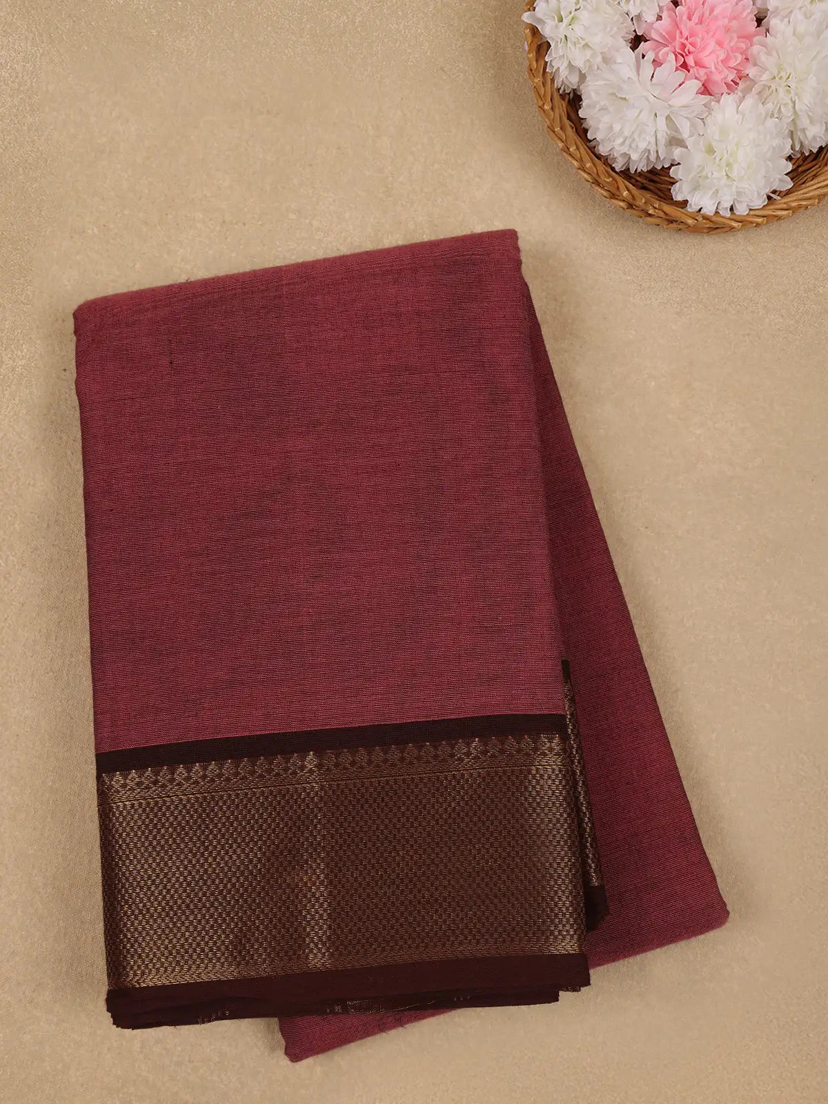 Maroon Solid Cotton Fancy Saree - Diadem