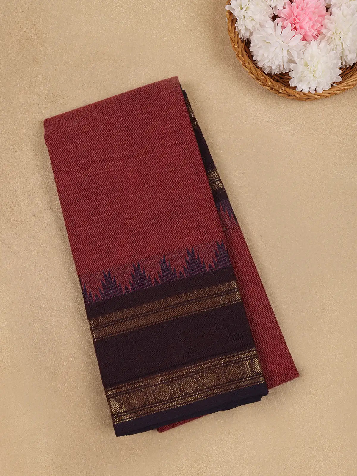 Maroon Solid Cotton Fancy Saree - Diadem
