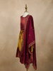 Maroon And Mustard Yellow Zari Woven Raw Silk Pattu Pavadai With Dupatta