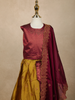 Maroon And Mustard Yellow Zari Woven Raw Silk Pattu Pavadai With Dupatta