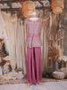 Mauve Pink Mirror and Thread Embroidered Design Tissue Peplum Palazzo Suit