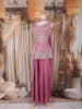 Mauve Pink Mirror and Thread Embroidered Design Tissue Peplum Palazzo Suit