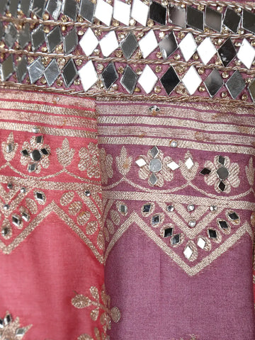 Mauve Rose Floral Designed Mirror Work Silk Bridesmaid Lehenga - Diadem