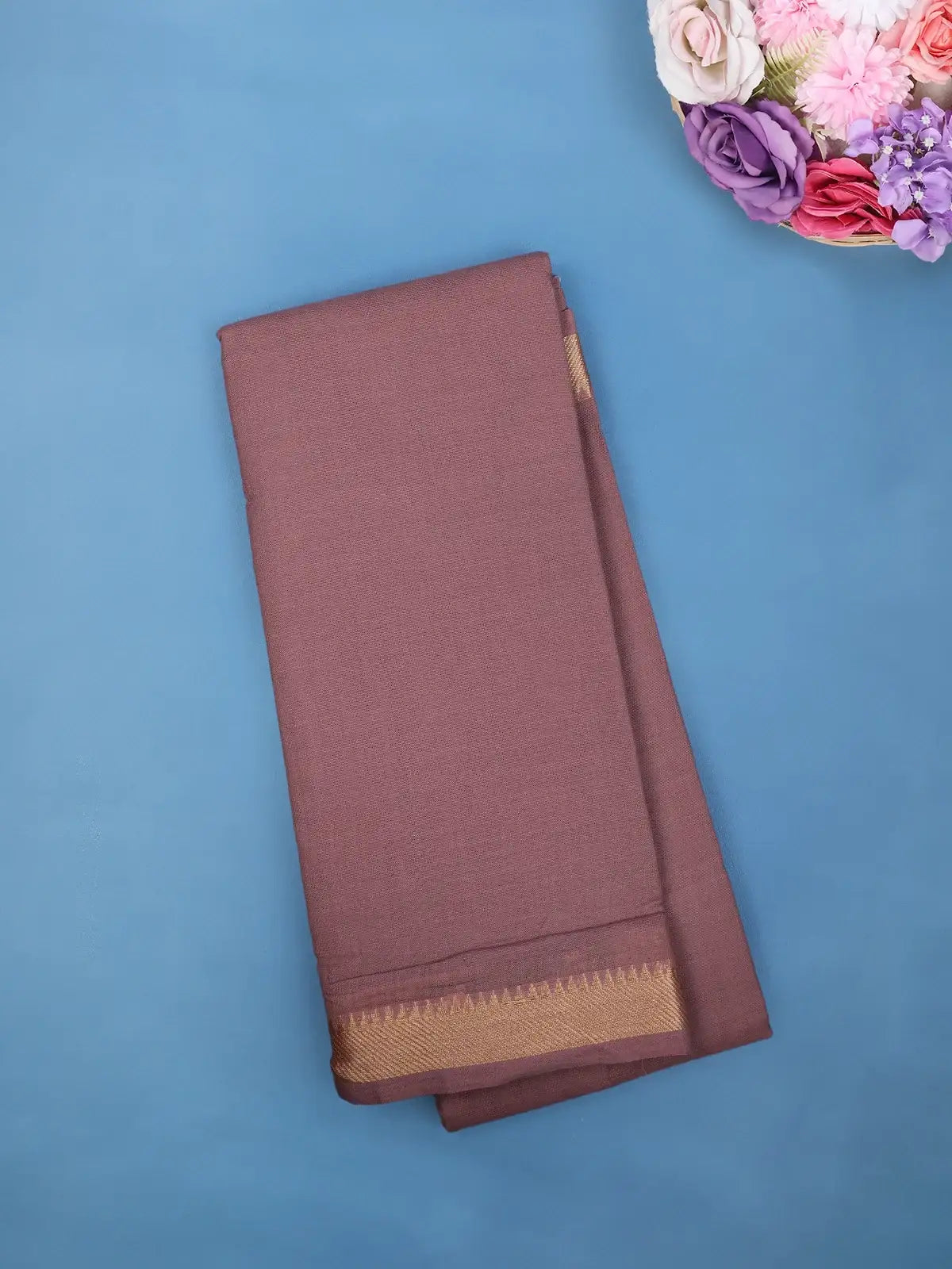 Mauve Cotton Saree with Zari Border - Diadem