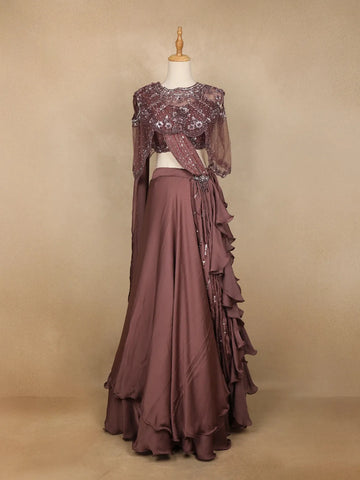 Mauve Crepe Floral Designed Bridesmaid Lehenga - Diadem