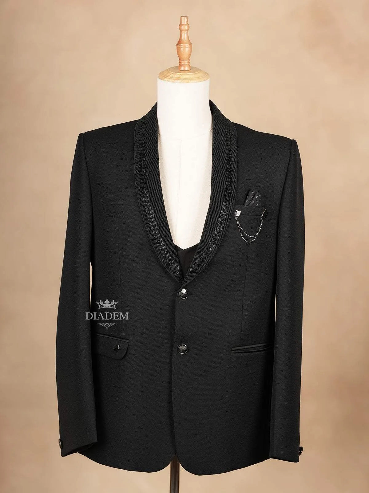 40 Black Coat Suit Set with Embroidery Designs and Brooch