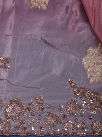 Metallic Rose Floral Zari Sequin Embellishment Organza Saree - Diadem