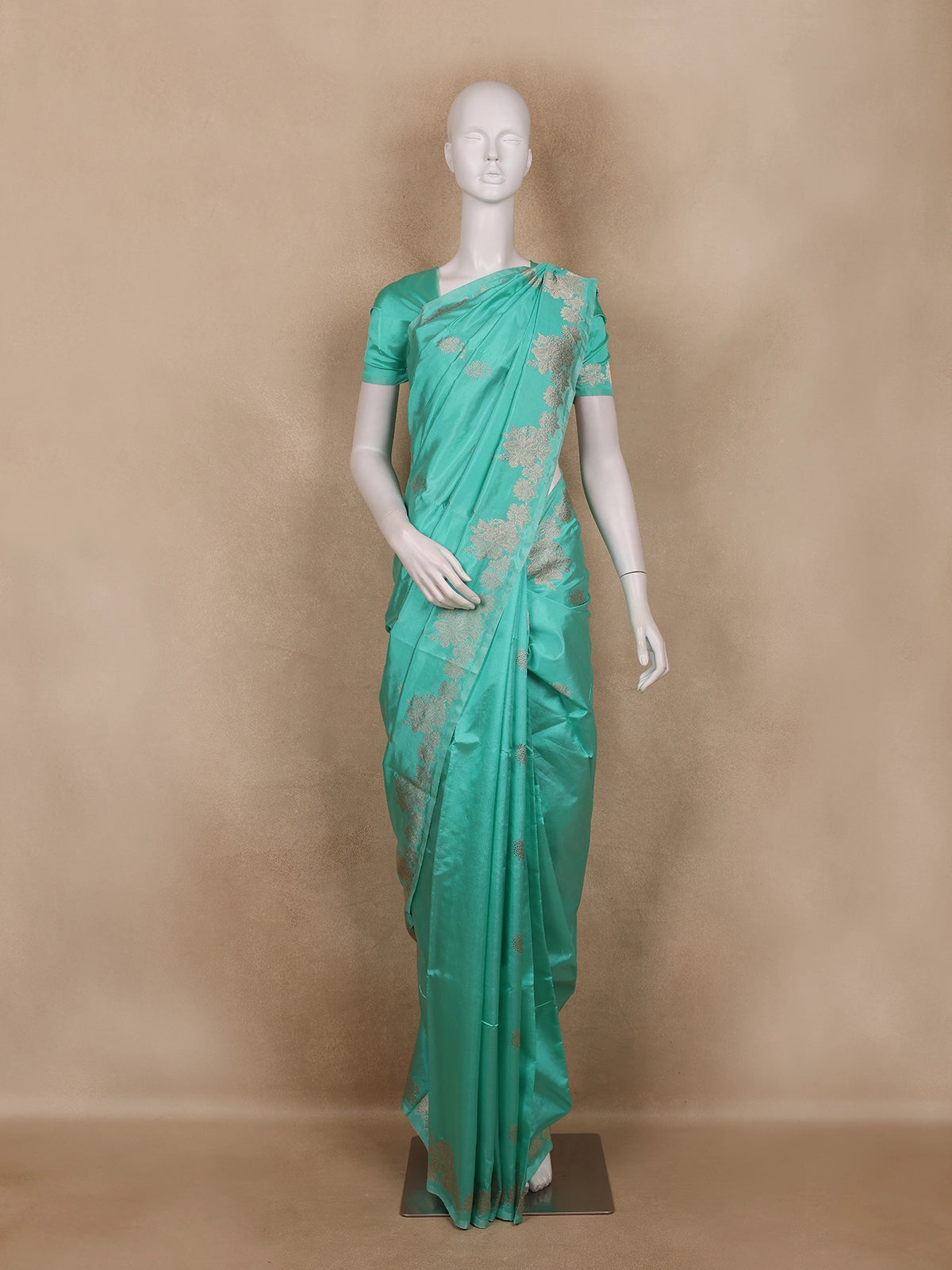 Mint Green Floral Butta  Woven Katan Banarasi Saree