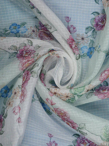 Mint Green Floral Designed Kota Cotton Saree - Diadem