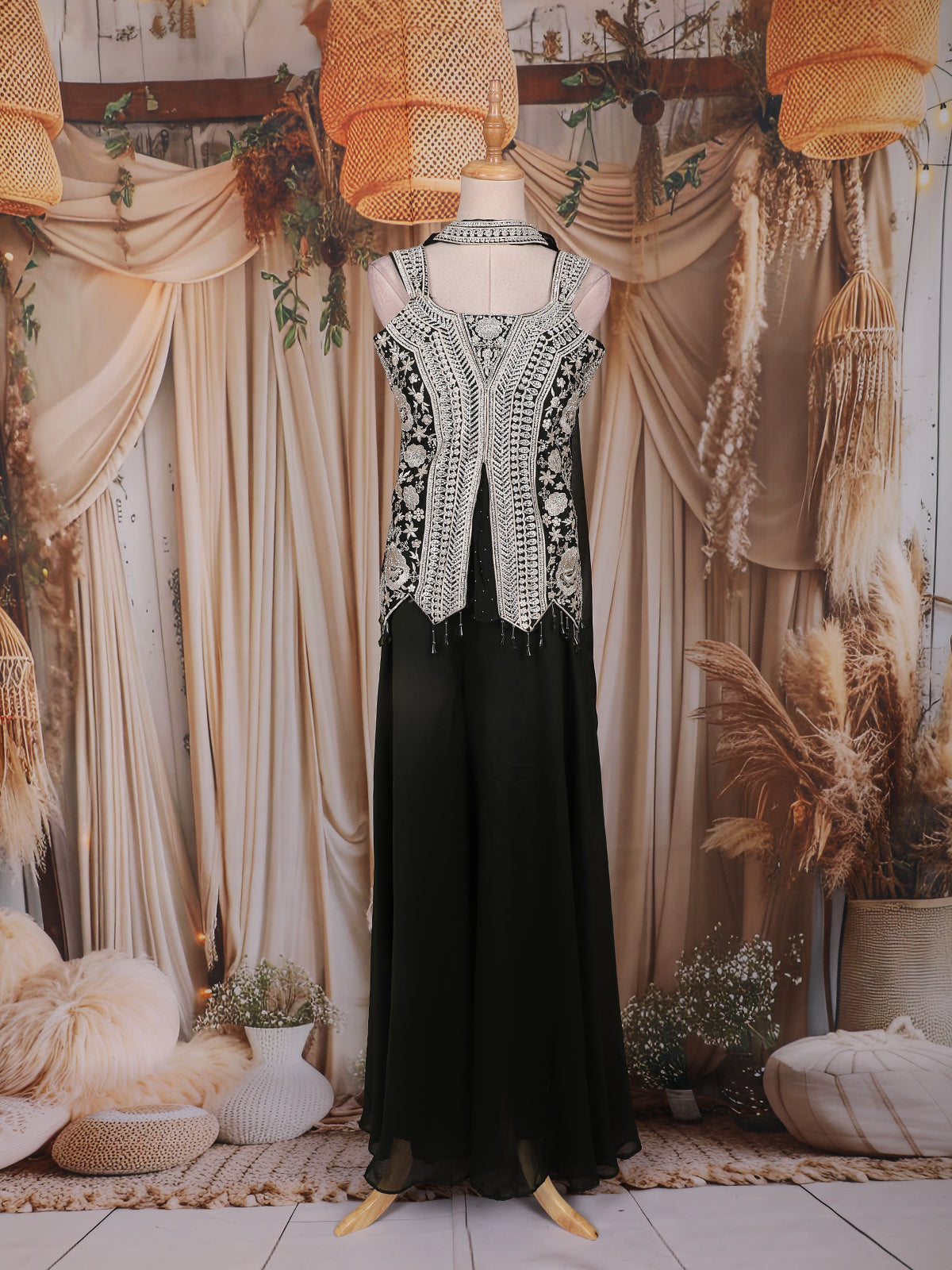 Mint Green Floral Embroidered Design Georgette Palazzo Suit