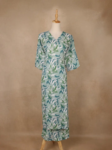 Mint Green Leaf Printed Satin Salwar Suit - Diadem
