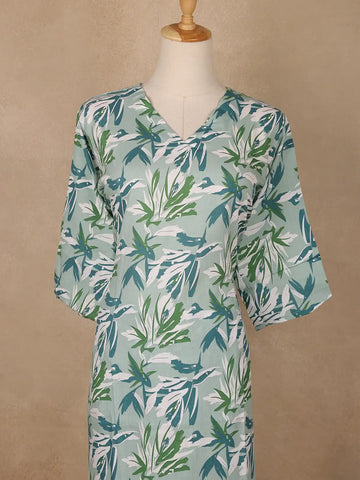 Mint Green Leaf Printed Satin Salwar Suit - Diadem