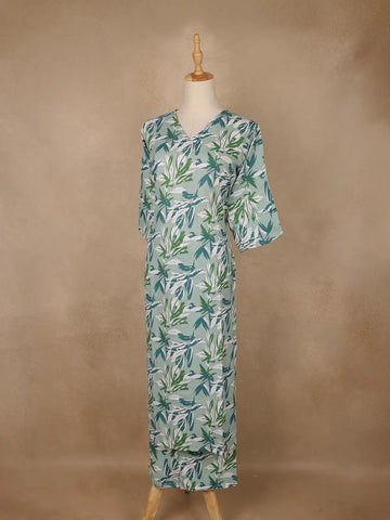 Mint Green Leaf Printed Satin Salwar Suit - Diadem