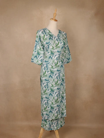 Mint Green Leaf Printed Satin Salwar Suit - Diadem