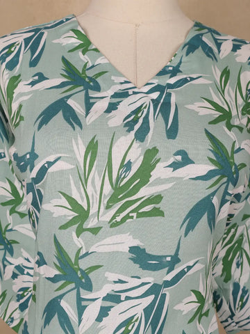 Mint Green Leaf Printed Satin Salwar Suit - Diadem