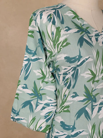 Mint Green Leaf Printed Satin Salwar Suit - Diadem