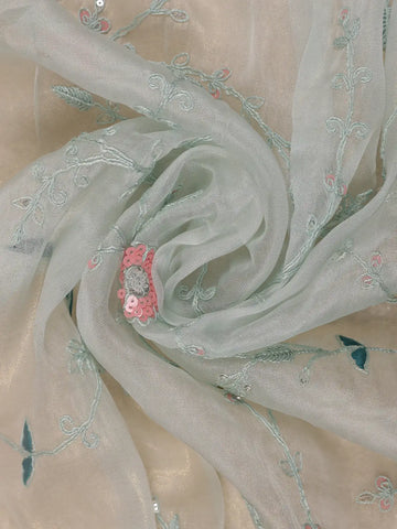 Mint Green Floral Embroidered Organza Designer Saree - Diadem