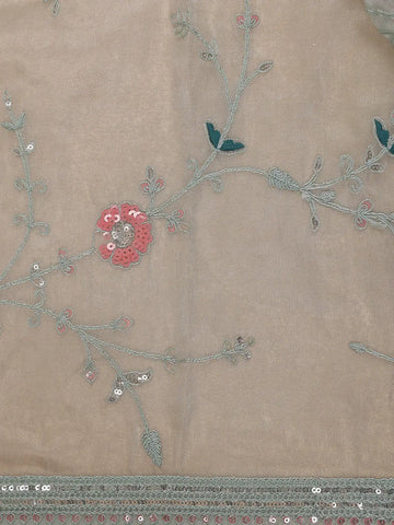 Mint Green Floral Embroidered Organza Designer Saree - Diadem