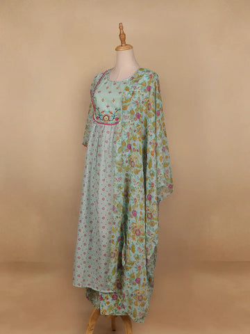 Mint Green Floral Printed Cotton Salwar Suit - Diadem