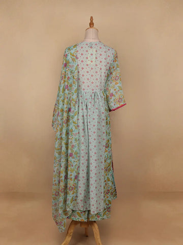Mint Green Floral Printed Cotton Salwar Suit - Diadem