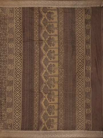 Mocha Brown Floral Printed Cotton Saree - Diadem