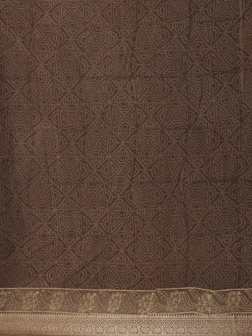 Mocha Brown Floral Printed Cotton Saree - Diadem