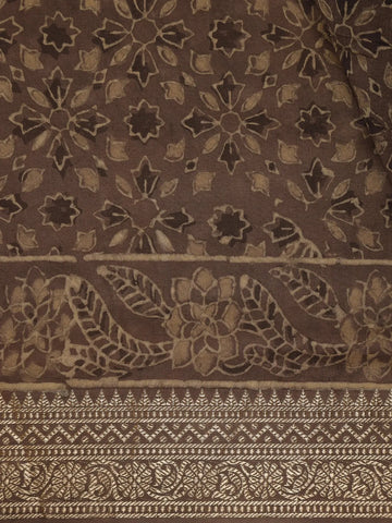 Mocha Brown Floral Printed Cotton Saree - Diadem