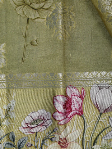 Moss Green Floral Design Tussar Silk Saree - Diadem