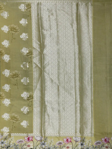 Moss Green Floral Design Tussar Silk Saree - Diadem