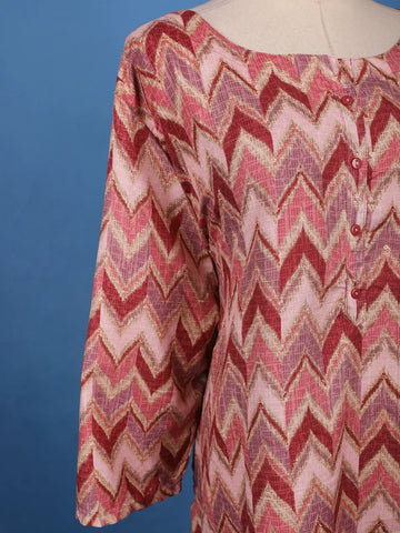 Multi-Color Zigzag Chevron Printed Cotton Kurti - Diadem