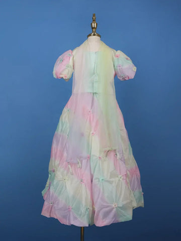 MultiColor 3D Floral Embellishments Organza Kids Lehenga - Diadem