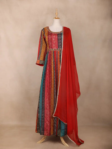 Multi Color Geometric Design Georgette Gown - Diadem