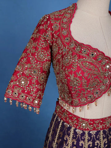 Multi Color Floral Embroidered Designer Lehenga with Orange Dupatta - Diadem