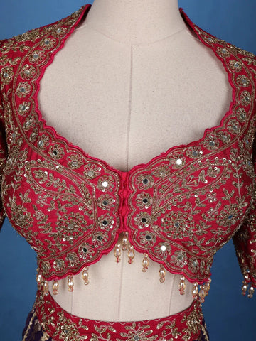 Multi Color Floral Embroidered Designer Lehenga with Orange Dupatta - Diadem