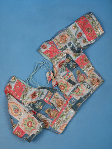 Multicolor Floral Design Silk Readymade Blouse - Diadem