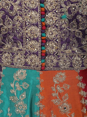 Purple Floral Embroidered Banarasi Silk Gown With Net Dupatta - Diadem