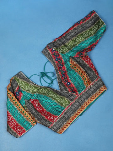 Multicolor Geometric Design Silk Readymade Blouse - Diadem