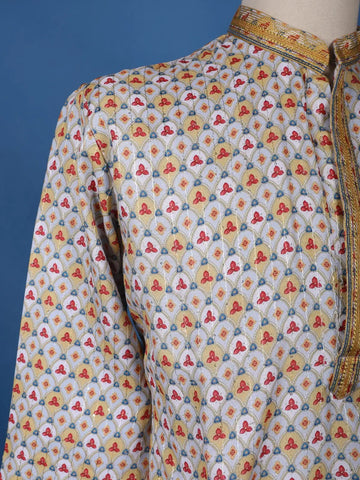 Multicolor Geometric Floral Printed Cotton Kurta - Diadem