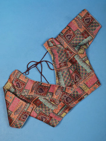 Multicolor Motifs Design Silk Readymade Blouse - Diadem