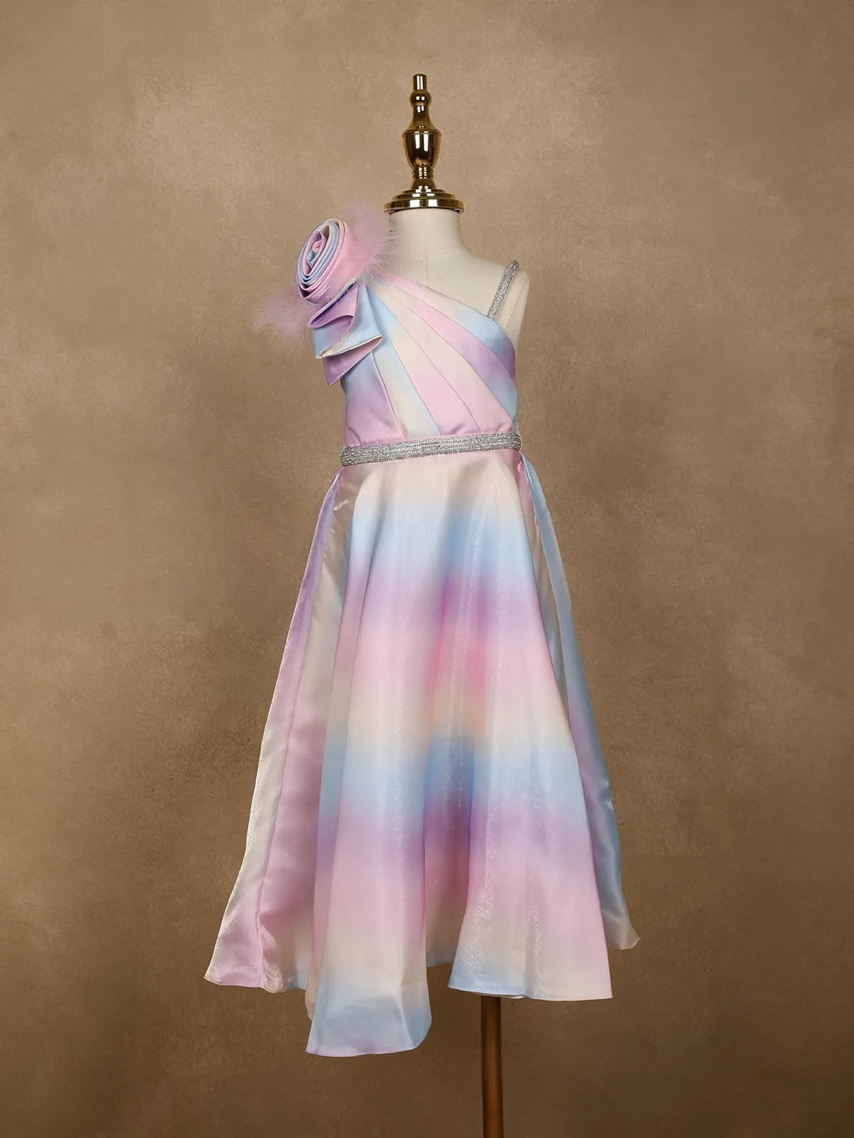 Multicolor Abstract Designed Organza Party Gown for Girls - Diadem