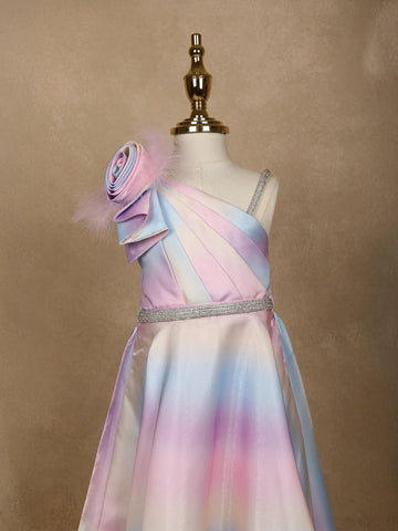 Multicolor Abstract Designed Organza Party Gown for Girls - Diadem