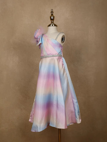 Multicolor Abstract Designed Organza Party Gown for Girls - Diadem