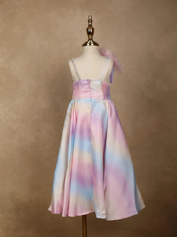 Multicolor Abstract Designed Organza Party Gown for Girls - Diadem