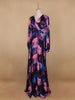 Multicolor Floral Print Satin Partywear Gown - Diadem