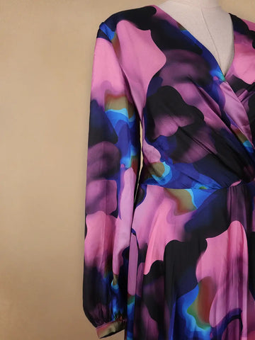 Multicolor Floral Print Satin Partywear Gown - Diadem