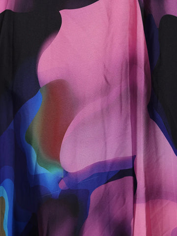 Multicolor Floral Print Satin Partywear Gown - Diadem