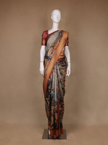 Multicolor Tropical Parrot Printed Semi Tussar Saree - Diadem