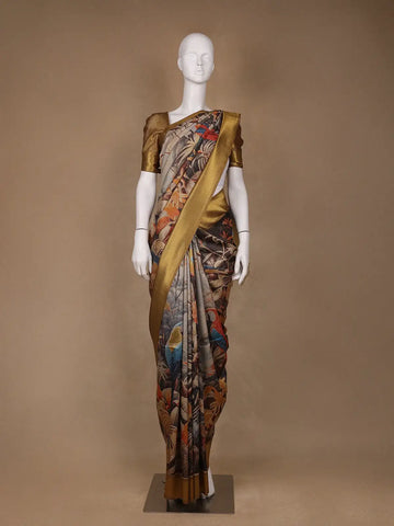 Multicolor Tropical Parrot Printed Semi Tussar Saree - Diadem