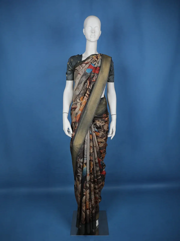 Multicolour Floral Designed Semi Tussar Saree - Diadem