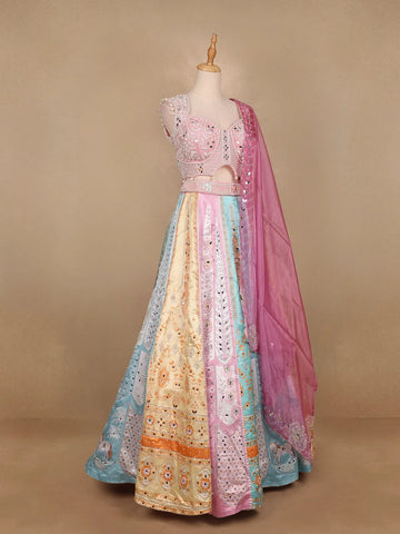 Multicolour Pearls And Mirror Work Bridesmaids Shimmer Lehenga - Diadem